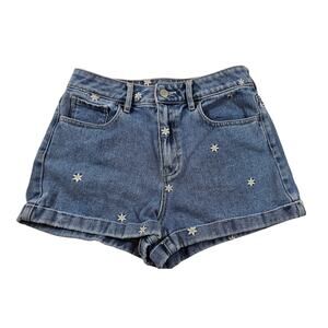 Pacsun raining daisies floral embroidered jean cuffed mom shorts 28 high rise